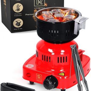 Red Multipurpose Electric Charcoal Starter   Electric Charcoal Burner ETL Approved Electric Stove   Coconut Charcoal Lighters with Tongs   450W Hot Plate Electric   304 Stainless Steel Coiled Burner