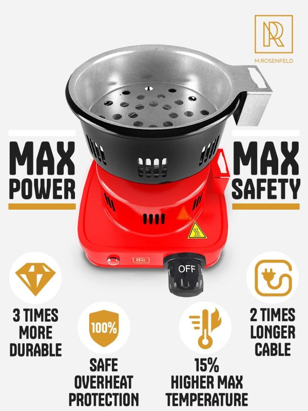 Red Multipurpose Electric Charcoal Starter   Electric Charcoal Burner ETL Approved Electric Stove   Coconut Charcoal Lighters with Tongs   450W Hot Plate Electric   304 Stainless Steel Coiled Burner - Image 2
