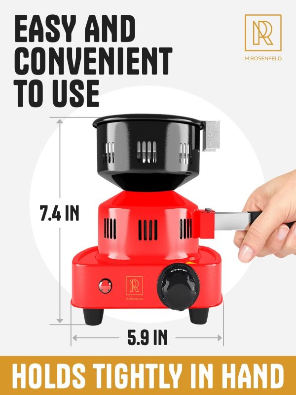 Red Multipurpose Electric Charcoal Starter   Electric Charcoal Burner ETL Approved Electric Stove   Coconut Charcoal Lighters with Tongs   450W Hot Plate Electric   304 Stainless Steel Coiled Burner - Image 3
