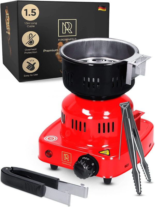 Red Multipurpose Electric Charcoal Starter   Electric Charcoal Burner ETL Approved Electric Stove   Coconut Charcoal Lighters with Tongs   450W Hot Plate Electric   304 Stainless Steel Coiled Burner - Image 9