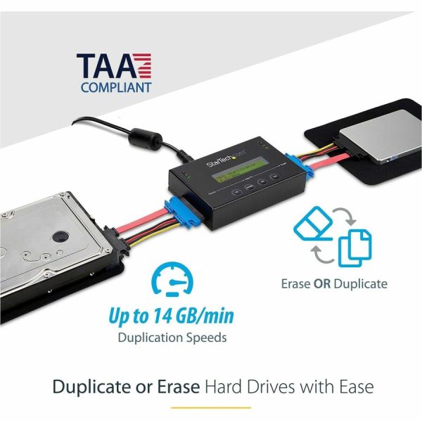 StarTech.com 1:1 Standalone Hard Drive Duplicator & Eraser, SATA HDD / SSD Disk Cloner / Copier / Wiper / Sanitizer, TAA Compliant - Image 2