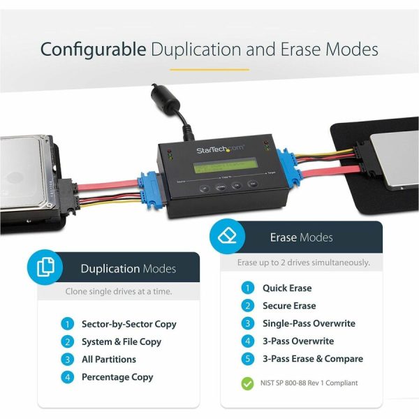 StarTech.com 1:1 Standalone Hard Drive Duplicator & Eraser, SATA HDD / SSD Disk Cloner / Copier / Wiper / Sanitizer, TAA Compliant - Image 5