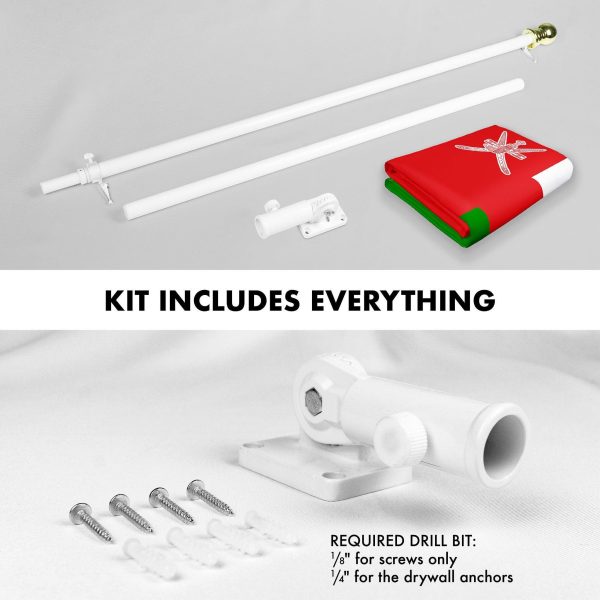 G128 Combo Pack: 6 Ft Tangle Free Spinning Flagpole (White) & Oman Flag 3x5 Ft Printed 150D Polyester, Brass Grommets (Flag Included) Aluminum Flag Pole - Image 2