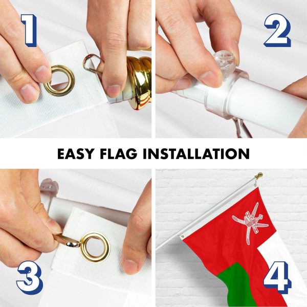 G128 Combo Pack: 6 Ft Tangle Free Spinning Flagpole (White) & Oman Flag 3x5 Ft Printed 150D Polyester, Brass Grommets (Flag Included) Aluminum Flag Pole - Image 7