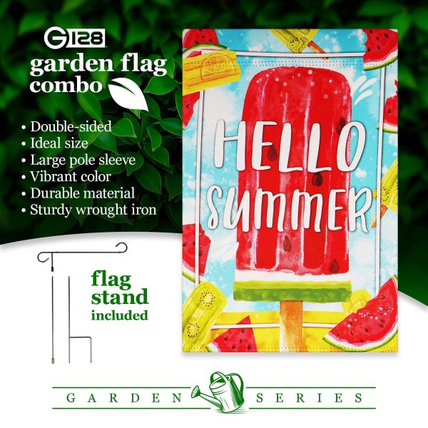 G128 Combo Pack: Garden Flag Stand Black 36 in x 16 in & Garden Flag Summer Decoration Watermelon Popsicle 12"x18" Double-Sided Blockout Fabric - Image 7