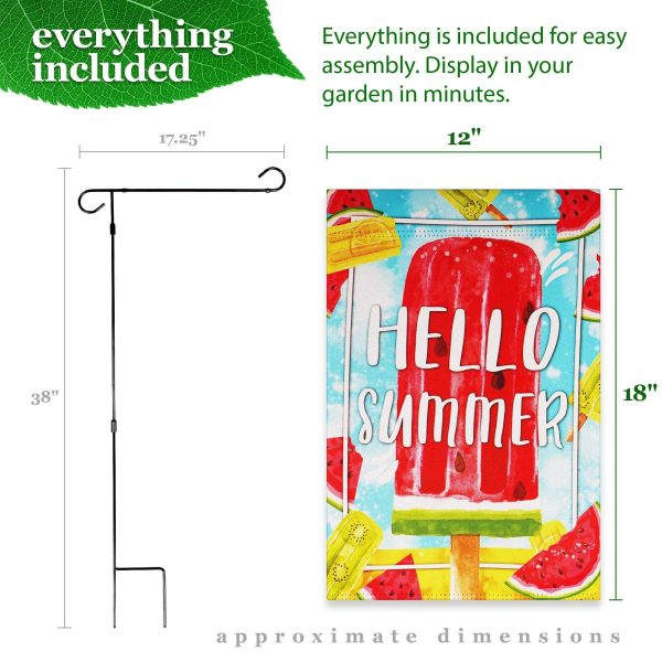 G128 Combo Pack: Garden Flag Stand Black 36 in x 16 in & Garden Flag Summer Decoration Watermelon Popsicle 12"x18" Double-Sided Blockout Fabric - Image 9