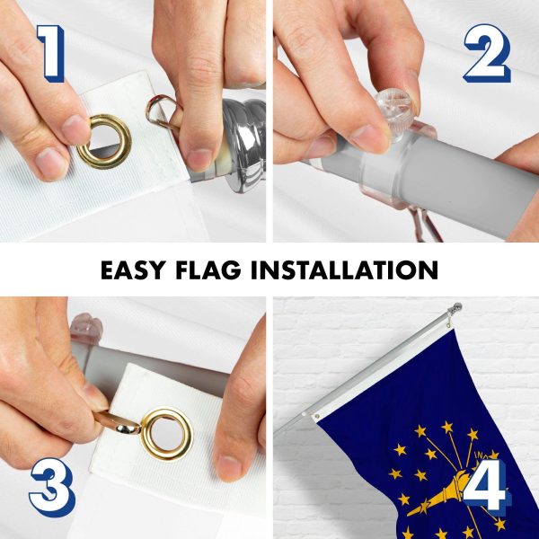 G128 Combo Pack: 6 Feet Tangle Free Spinning Flagpole (Silver) Indiana IN State Flag 3x5 ft Printed 150D Brass Grommets (Flag Included) Aluminum Flag Pole - Image 7