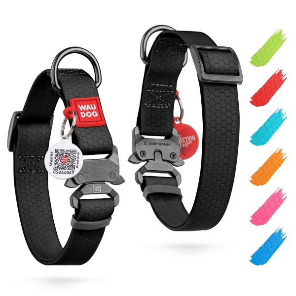 Waterproof Dog Collar   Adjustable Dog Collar for Large Dogs Small and Medium Dogs   Heavy Duty Dog Collars with Durable Metal Clasp and QR Dog Tag   Boy & Girl Dog Collars (Black)