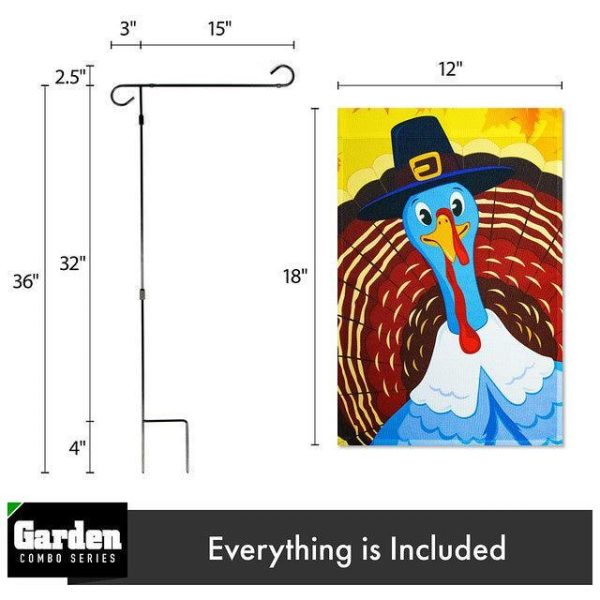 G128 Combo Pack: Garden Flag Stand Black 36x16 Inch & Garden Flag Pilgrim Turkey Yellow 12x18 Inch - Image 2
