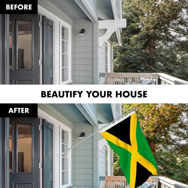 G128 Combo Pack: 6 Feet Tangle Free Spinning Flagpole (Silver) Jamaica Jamaican Flag 3x5 ft Printed 150D Brass Grommets (Flag Included) Aluminum Flag Pole - Image 3
