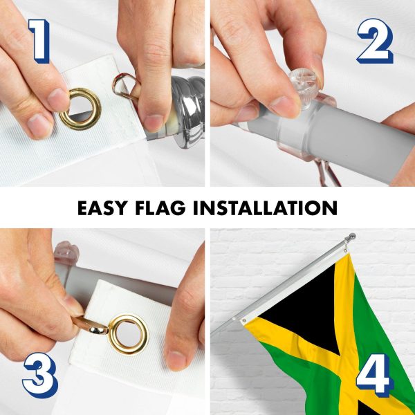 G128 Combo Pack: 6 Feet Tangle Free Spinning Flagpole (Silver) Jamaica Jamaican Flag 3x5 ft Printed 150D Brass Grommets (Flag Included) Aluminum Flag Pole - Image 7