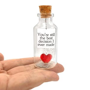 Anniversary Gift for Her & Him Romantic Present for Boyfriend Girlfriend Custom Message I Love You Gifts to Wife Husband (Heart in Big Bottle You're Still The Best Decision in a Bottle)