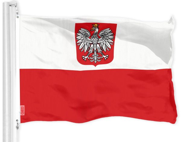 G128 Poland ENSIGN Flag | 3x5 feet | Printed 150D, Indoor/Outdoor, Vibrant Colors, Brass Grommets, Quality Polyester, Much Thicker More Durable Than 100D 75D Polyester