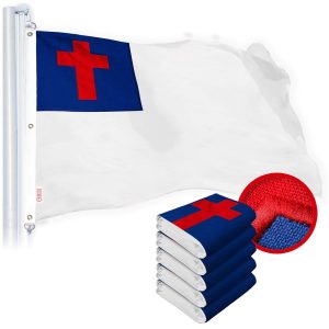 G128 5 Pack: Christian Flag | 6x10 Ft | StormFlyer Series Embroidered 220GSM Spun Polyester | Religious Flag, Embroidered Design, Indoor/Outdoor, Brass Grommets, Heavy Duty, All Weather