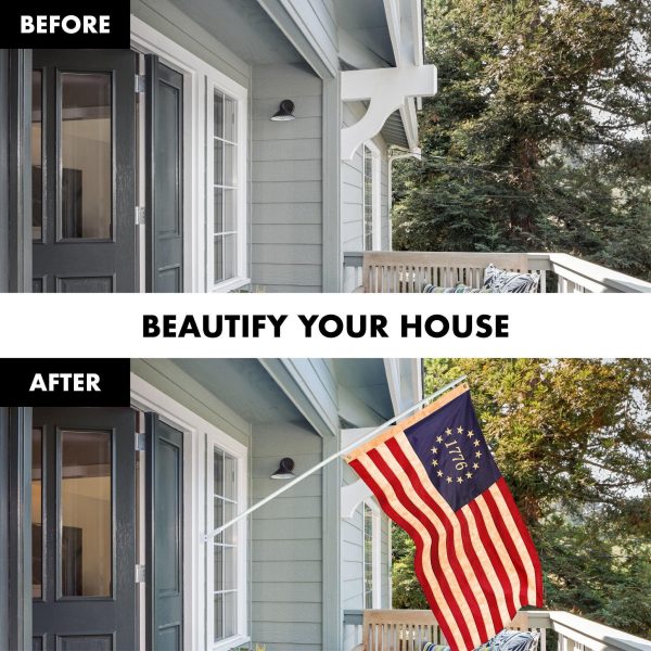 G128 Combo Pack: 5 Ft Tangle Free Aluminum Spinning Flagpole (White) & Betsy Ross 1776 Tea-Stained Flag 2x3 Ft, ToughWeave Pro Series Embroidered 420D Polyester | Pole with Flag Included - Image 3