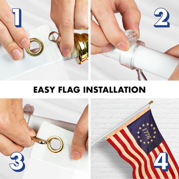 G128 Combo Pack: 5 Ft Tangle Free Aluminum Spinning Flagpole (White) & Betsy Ross 1776 Tea-Stained Flag 2x3 Ft, ToughWeave Pro Series Embroidered 420D Polyester | Pole with Flag Included - Image 7