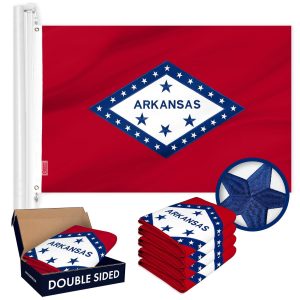 G128 5 Pack: Arkansas AR State Flag | 3x5 Ft | Double ToughWeave Series Double Sided Embroidered 210D Polyester | Embroidered Design, Indoor/Outdoor, Brass Grommets, Heavy Duty, 2-ply