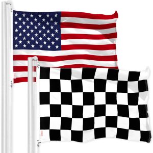 G128 Combo Pack: American USA Flag 3x5 Ft & Checkered Flag 3x5 Ft, Both Printed 150D Polyester, Indoor/Outdoor, Brass Grommets