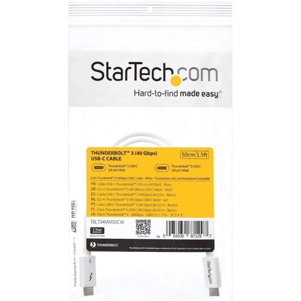 StarTech.com 1.6ft (50cm) Thunderbolt 3 Cable, 40Gbps, 100W PD, 4K/5K Video, Thunderbolt-Certified, Compatible w/ TB4/USB 3.2/DisplayPort - Image 4