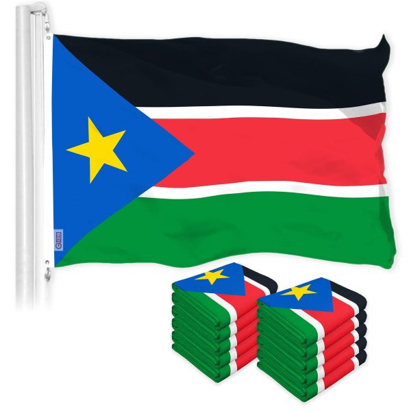 G128 10 Pack: South Sudan South Sudanese Flag | 3x5 Ft | LiteWeave Pro Series Printed 150D Polyester | Country Flag, Vibrant Colors, Brass Grommets, Thicker and More Durable Than 100D 75D Polyester