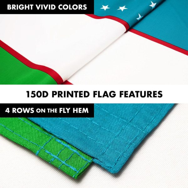 G128 Combo Pack: 6 Ft Tangle Free Spinning Flagpole (White) & Uzbekistan Flag 3x5 Ft Printed 150D Polyester, Brass Grommets (Flag Included) Aluminum Flag Pole - Image 5