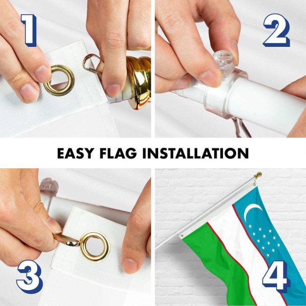 G128 Combo Pack: 6 Ft Tangle Free Spinning Flagpole (White) & Uzbekistan Flag 3x5 Ft Printed 150D Polyester, Brass Grommets (Flag Included) Aluminum Flag Pole - Image 7