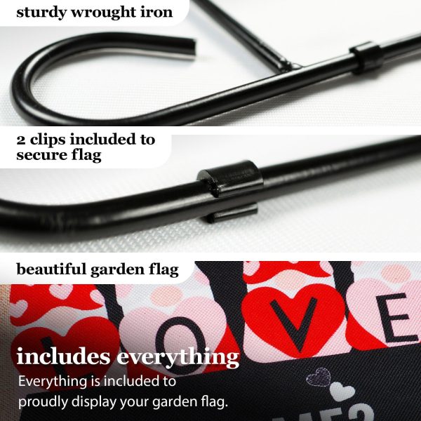 G128 Combo Pack: Garden Flag Stand Black 36 in x 16 in & Garden Flag Happy Valentine's Day Decoration Love Four Gnomes in Truck 12"x18" Double-Sided Burlap Fabric - Image 4