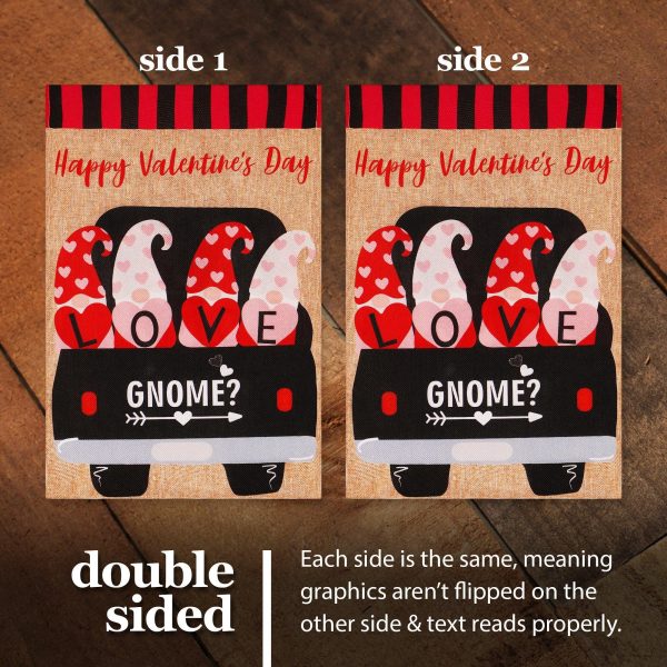G128 Combo Pack: Garden Flag Stand Black 36 in x 16 in & Garden Flag Happy Valentine's Day Decoration Love Four Gnomes in Truck 12"x18" Double-Sided Burlap Fabric - Image 5