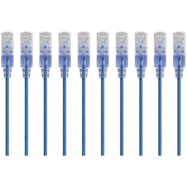 Monoprice 10-Pack, SlimRun Cat6A Ethernet Network Patch Cable, 1ft Blue