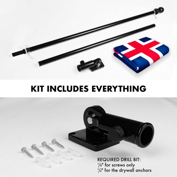 G128 Combo Pack: 6 Feet Tangle Free Spinning Flagpole (Black) Iceland Icelandic Flag 3x5 ft Printed 150D Brass Grommets (Flag Included) Aluminum Flag Pole - Image 2