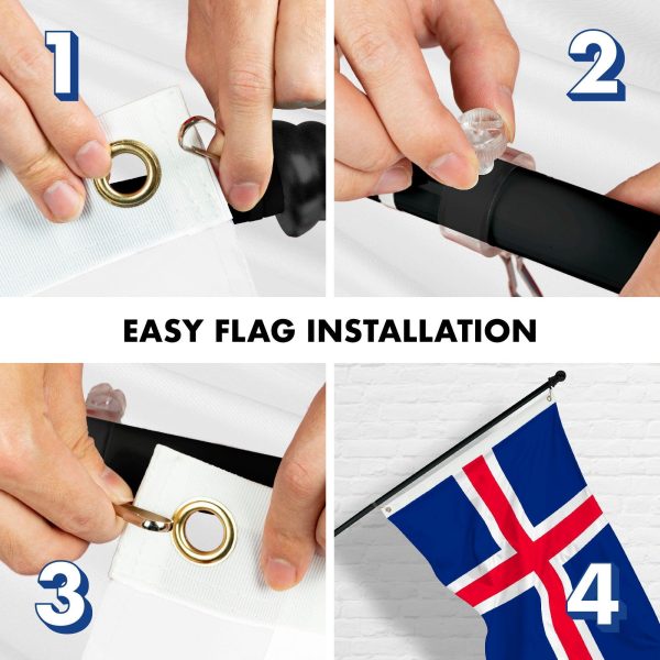 G128 Combo Pack: 6 Feet Tangle Free Spinning Flagpole (Black) Iceland Icelandic Flag 3x5 ft Printed 150D Brass Grommets (Flag Included) Aluminum Flag Pole - Image 7