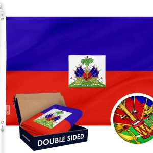 G128 Haiti (Haitian) Flag | 3x5 feet | Double Sided Embroidered 210D Indoor/Outdoor, Brass Grommets, Heavy Duty Polyester