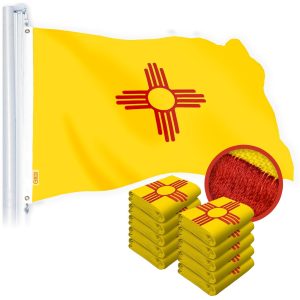 G128 10 Pack: New Mexico NM State Flag | 2.5x4 Ft | StormFlyer Series Embroidered 220GSM Spun Polyester | Embroidered Design, Indoor/Outdoor, Brass Grommets, Heavy Duty, All Weather