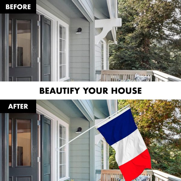 G128 Combo Pack: 6 Feet Tangle Free Spinning Flagpole (White) France French Flag 3x5 ft Printed 150D Brass Grommets (Flag Included) Aluminum Flag Pole - Image 3