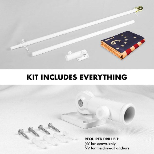G128 Combo Pack: 5 Ft Tangle Free Aluminum Spinning Flagpole (White) & Bennington 76 Tea-Stained Flag 2.5x4 Ft, ToughWeave Pro Series Embroidered 420D Polyester | Pole with Flag Included - Image 2