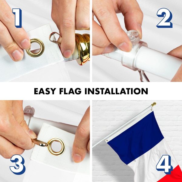 G128 Combo Pack: 6 Feet Tangle Free Spinning Flagpole (White) France French Flag 3x5 ft Printed 150D Brass Grommets (Flag Included) Aluminum Flag Pole - Image 7