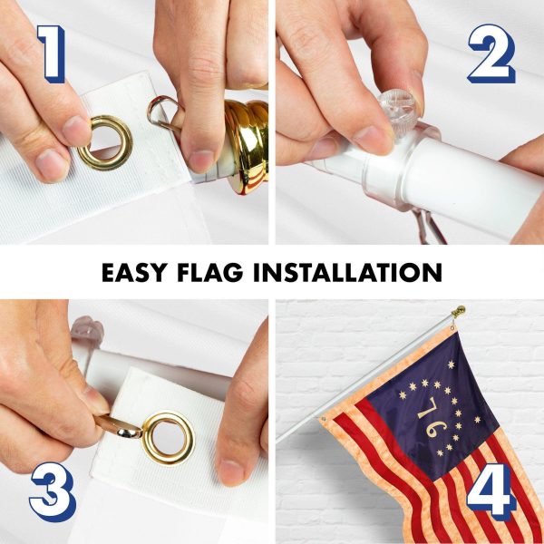 G128 Combo Pack: 5 Ft Tangle Free Aluminum Spinning Flagpole (White) & Bennington 76 Tea-Stained Flag 2.5x4 Ft, ToughWeave Pro Series Embroidered 420D Polyester | Pole with Flag Included - Image 7