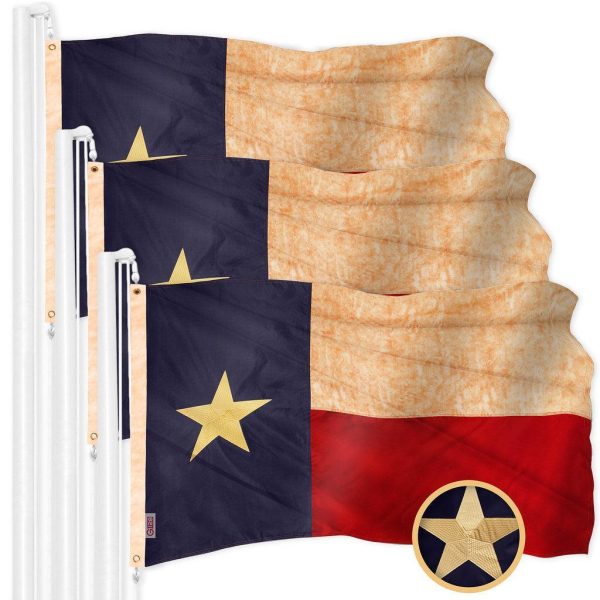 G128 3 Pack: Texas Tea-Stained Flag | 2x3 Ft | ToughWeave Pro Series Embroidered 420D Polyester | Embroidered Design, Indoor/Outdoor, Brass Grommets, High Quality