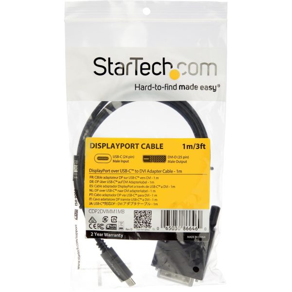 StarTech.com 3.3 ft / 1 m USB-C to DVI Cable - USB Type-C Video Adapter Cable - 1920 x 1200 - Black - Image 5