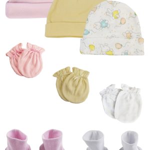 Boys Girls Caps, Booties And Mittens (pack Of 8) Nc_0274