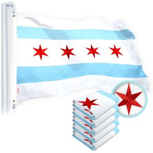 G128 Chicago Flag 4x6 Ft 5-Pack Heavy Duty Spun Polyester 220GSM Embroidered Tough, Durable, Indoor/Outdoor, Vibrant Colors, Brass Grommet