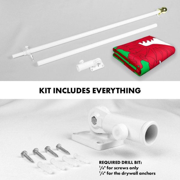 G128 Combo Pack: 6 Ft Tangle Free Spinning Flagpole (White) & Wales Flag 3x5 Ft Printed 150D Polyester, Brass Grommets (Flag Included) Aluminum Flag Pole - Image 2