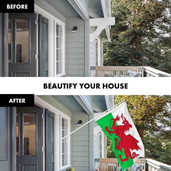 G128 Combo Pack: 6 Ft Tangle Free Spinning Flagpole (White) & Wales Flag 3x5 Ft Printed 150D Polyester, Brass Grommets (Flag Included) Aluminum Flag Pole - Image 3