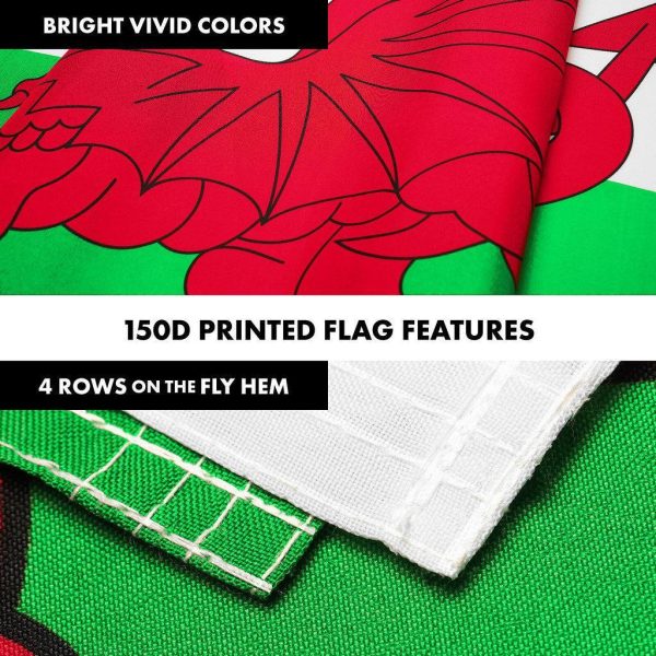 G128 Combo Pack: 6 Ft Tangle Free Spinning Flagpole (White) & Wales Flag 3x5 Ft Printed 150D Polyester, Brass Grommets (Flag Included) Aluminum Flag Pole - Image 5