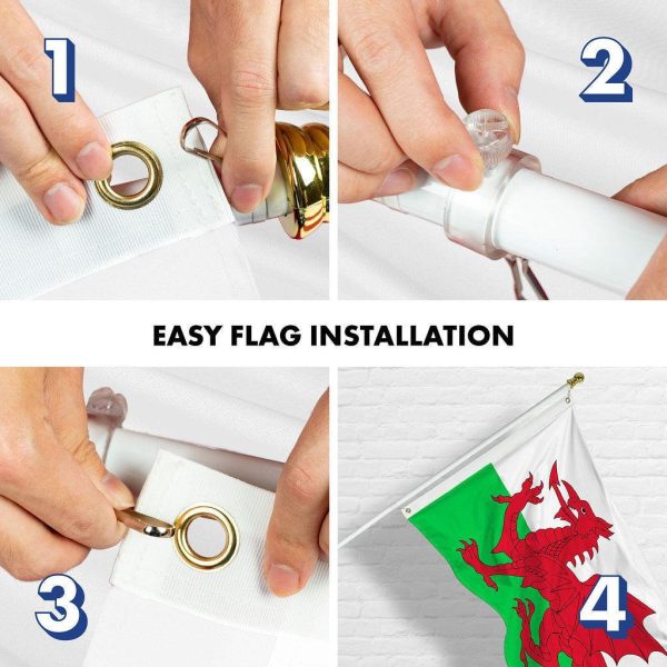G128 Combo Pack: 6 Ft Tangle Free Spinning Flagpole (White) & Wales Flag 3x5 Ft Printed 150D Polyester, Brass Grommets (Flag Included) Aluminum Flag Pole - Image 7
