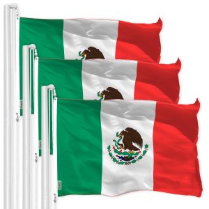 G128 3 Pack: Mexico Mexican Flag | 4x6 Ft | LiteWeave Pro Series Printed 150D Polyester | Country Flag, Indoor/Outdoor, Vibrant Colors, Brass Grommets, Thicker and More Durable Than 100D 75D Polyester