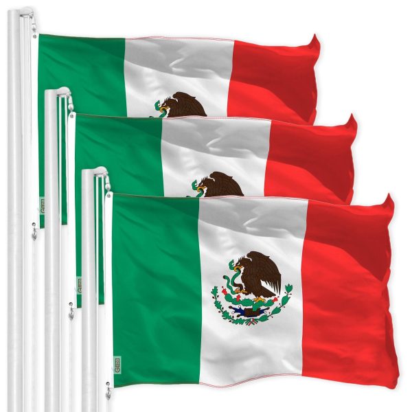 G128 3 Pack: Mexico Mexican Flag | 4x6 Ft | LiteWeave Pro Series Printed 150D Polyester | Country Flag, Indoor/Outdoor, Vibrant Colors, Brass Grommets, Thicker and More Durable Than 100D 75D Polyester