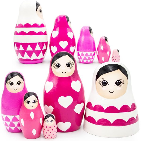 AEVVV Pink Nesting Dolls Set 5 pcs   Russian Dolls Pink Decorations  Matryoshka Doll   Pink Decor Bedroom - Image 2