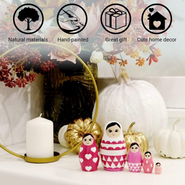 AEVVV Pink Nesting Dolls Set 5 pcs   Russian Dolls Pink Decorations  Matryoshka Doll   Pink Decor Bedroom - Image 4