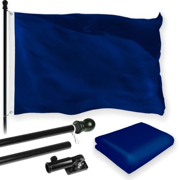 G128 Combo Pack: 5 Ft Tangle Free Aluminum Spinning Flagpole (Black) & Solid Blue Color Flag 2x3 Ft, LiteWeave Pro Series Printed 150D Polyester | Pole with Flag Included